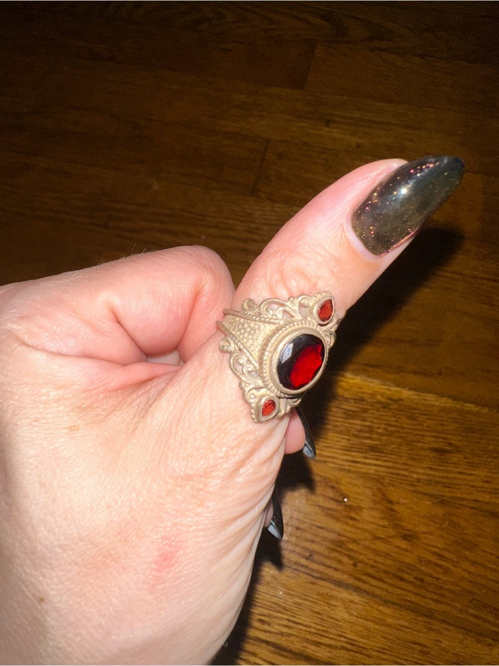 Vintage recreation filligree garnet ring size 6.5